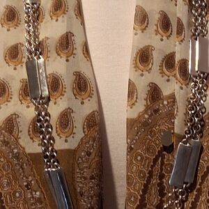 Paisley Print Scarf with Silver Chain Accents